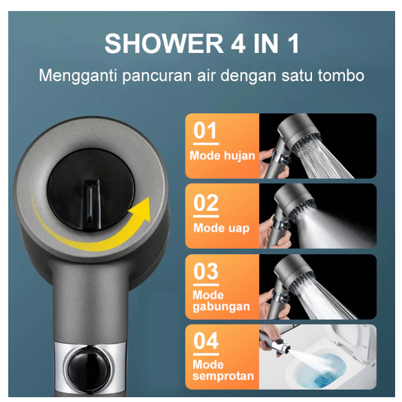 Kepala Shower Turbo Bertekanan Tinggi Shower Adjustable Massage
