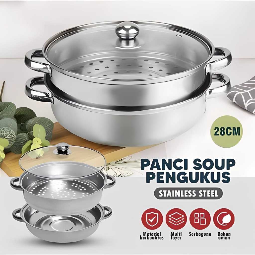 panci Siomay Kukus Stainless 2 Susun  / Panci Steamer Stainless Kukus Siomay 2Susun
