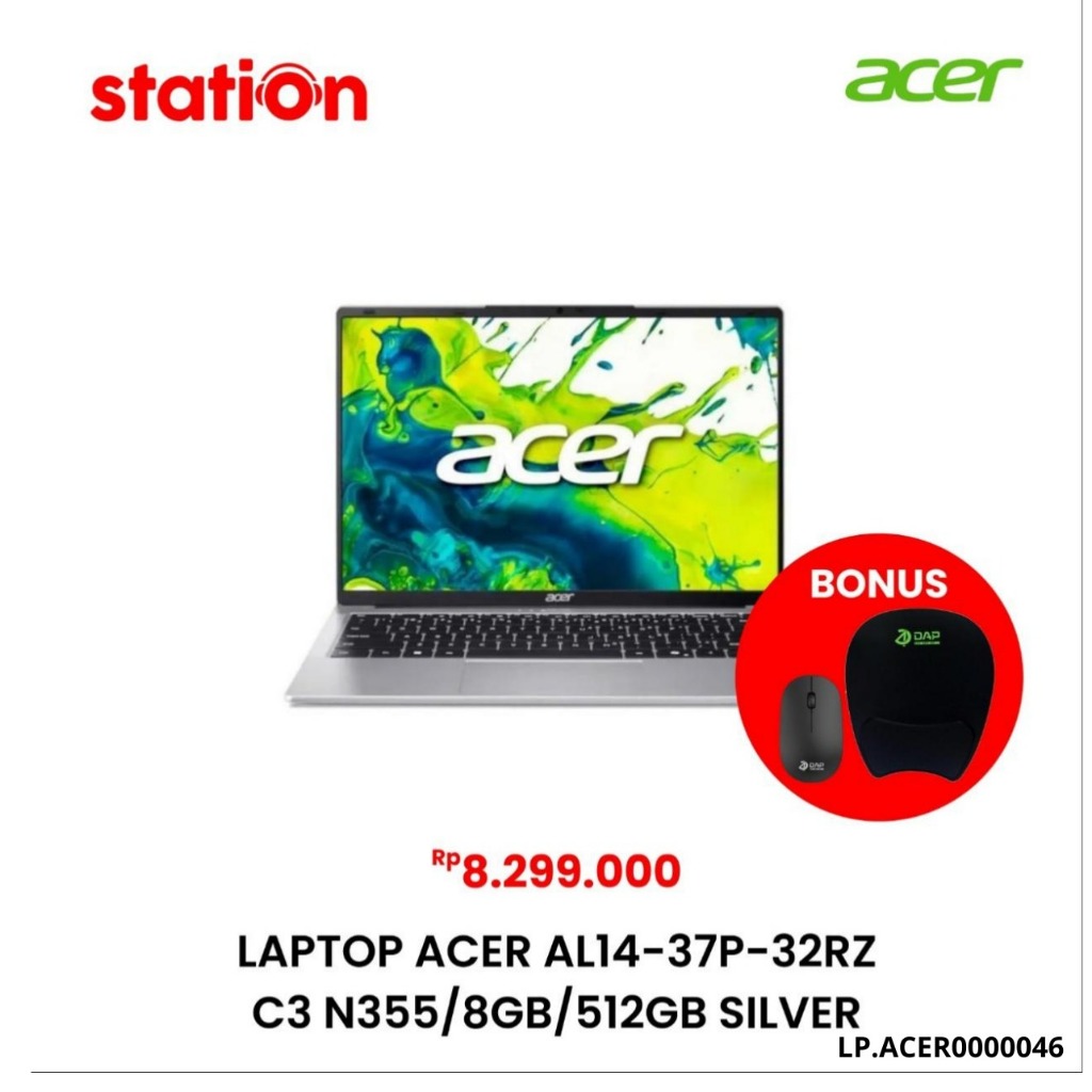 LAPTOP ACER AL14-37P-32RZ C3 N355 8GB-512GB SILVER