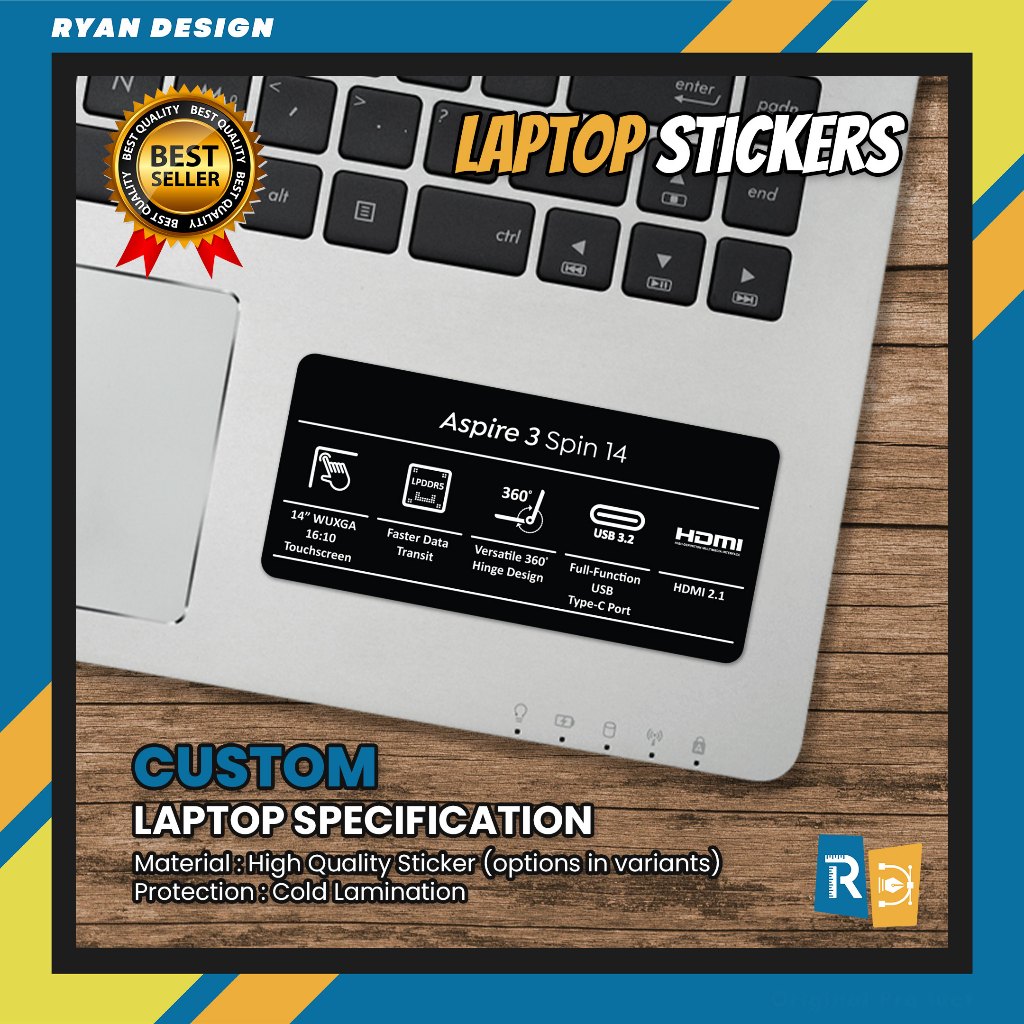 Stiker Logo Laptop Acer Aspire 3 Spin 14 Stiker Spesifikasi Fitur Laptop (Unofficial)
