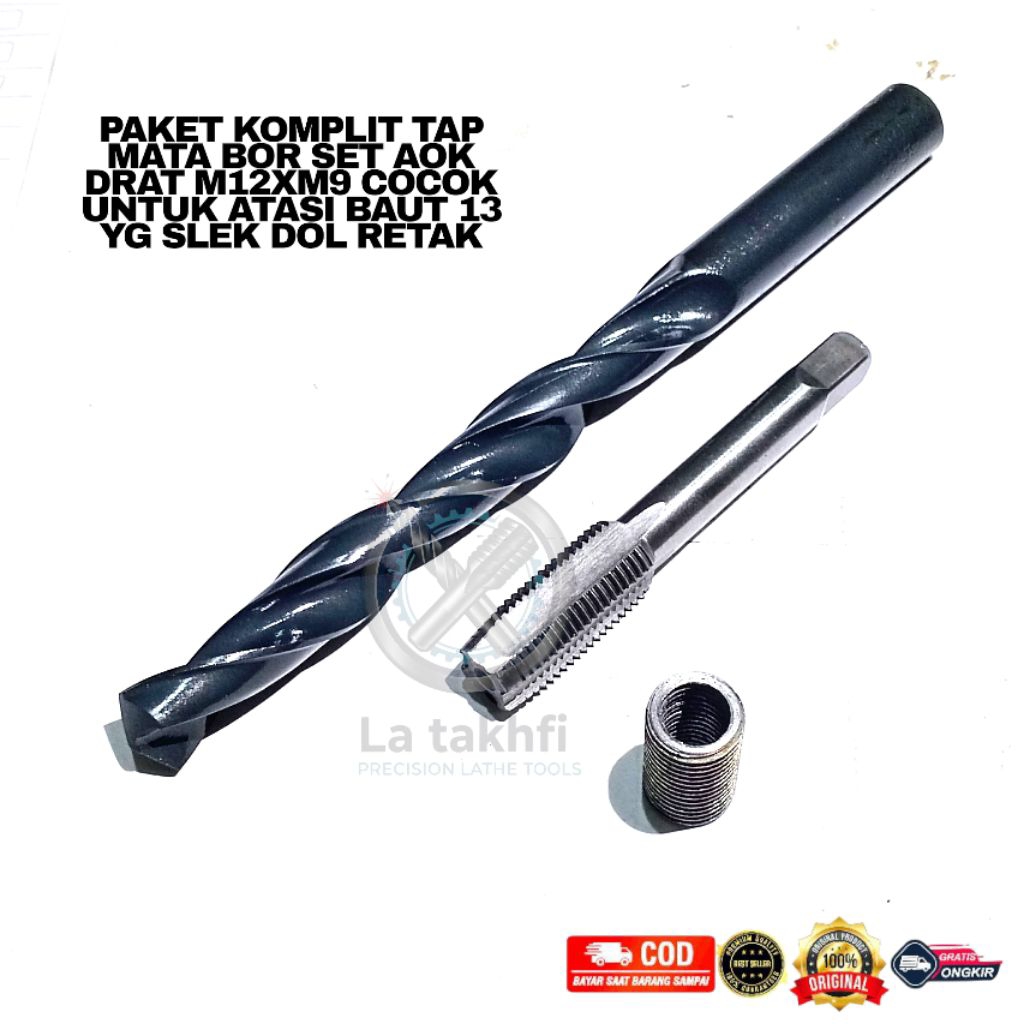 paket komplit tap mata bor set sok drat m12xm9 dalam baut 13 luar baut 17 bukan sok drat baut oli at