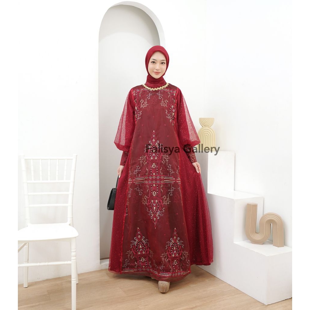 DRESS ORGANZA BORDIR GAUN PESTA MEWAH ELEGAN