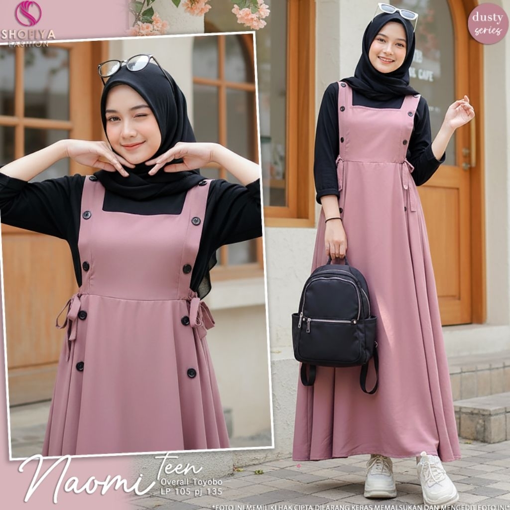 gamis overall . naomi teen. original by shofiya berlebel. kwalitas premium sudah set inner