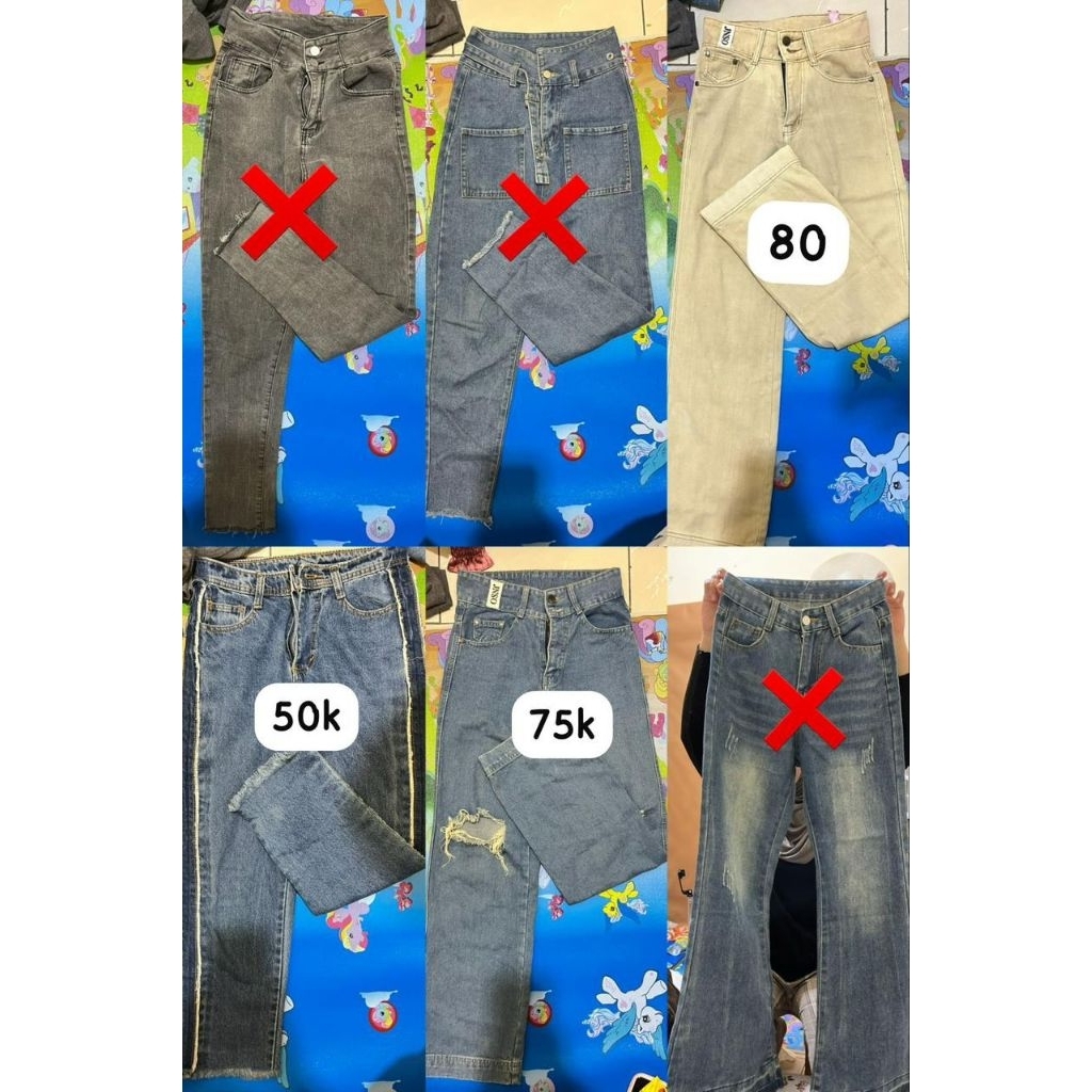 preloved celana jeans cutbray jiniso, baju panjang