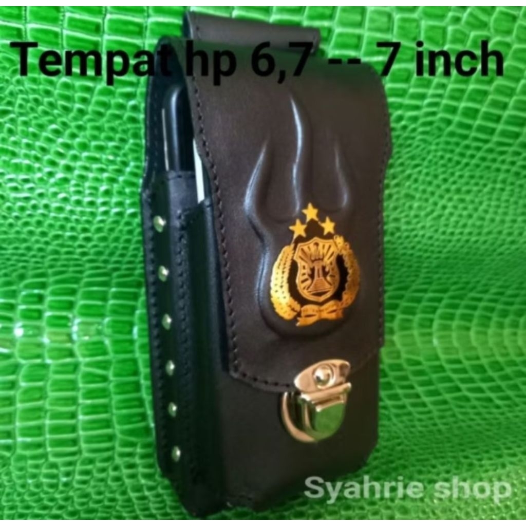 Dompet Hp Sarung Hp Kulit Asli Dengan Logo Polri 7 Inch