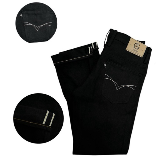 AG DENIM  CELANA DENIM SELVDEGE ACCENT FULL BLACK 14oz FREE STICKER