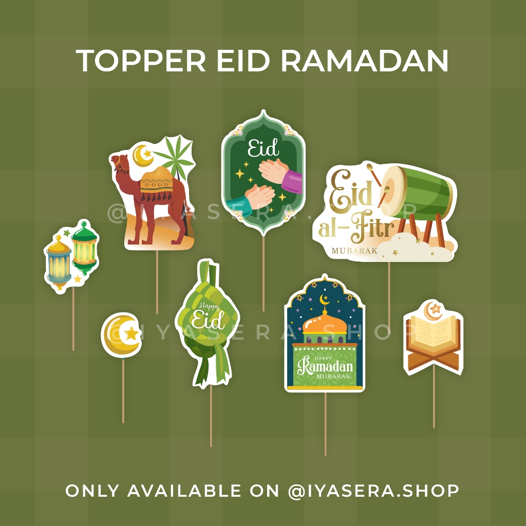 Topper Lucu Eid Ramadan Lebaran Idul Fitri untuk Hiasan Ucapan di Kue Cupcake Minicake Tumpeng Brown