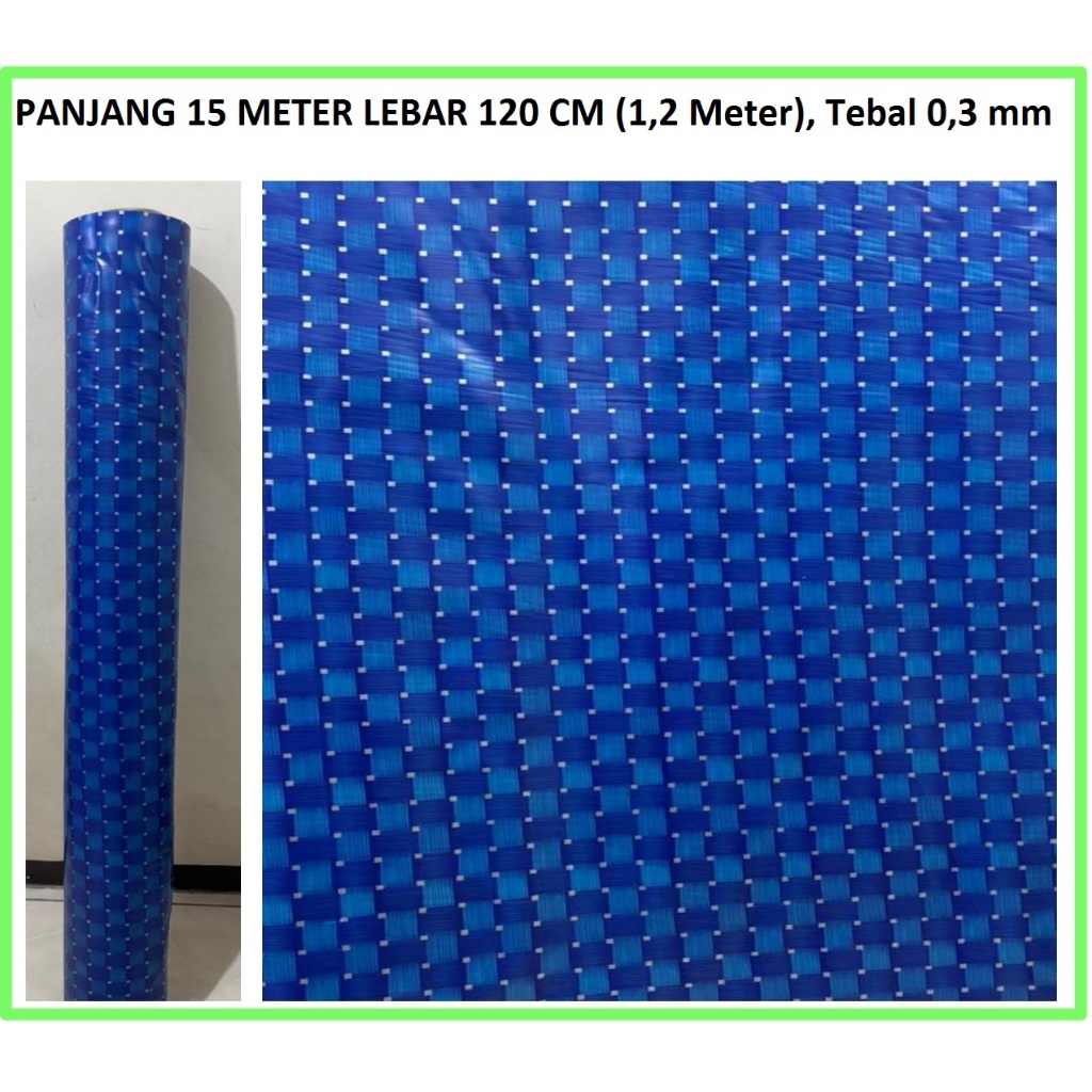 Karpet Lantai Plastik Vinyl 1 ROLL Panjang 15 Meter Lebar 1.2m MOTIF TIKAR BIRU TUA (SESUAI GAMBAR)