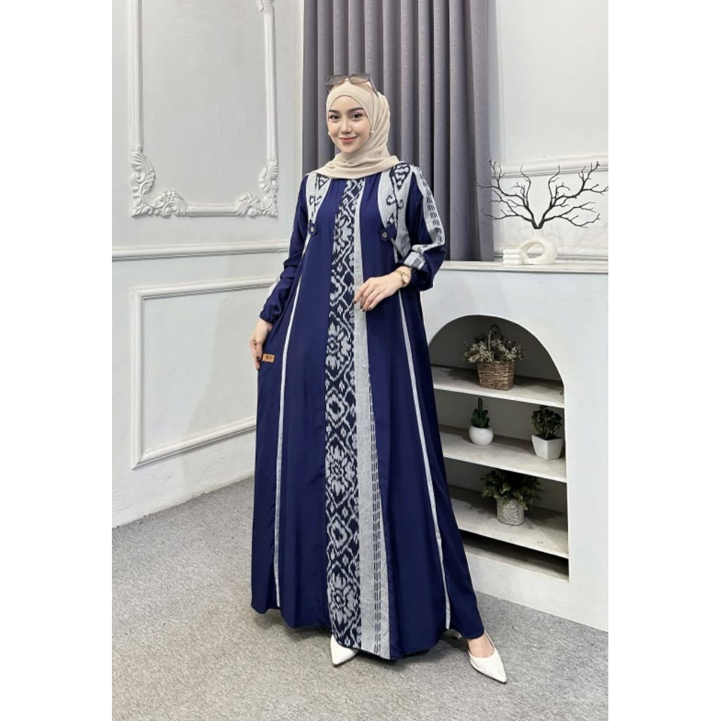 Gamis Twill Ori Mix Tenun Etnik Premium Busui Friendly Wudhu Friendly Saku Samping Gamis Jumbo Termu