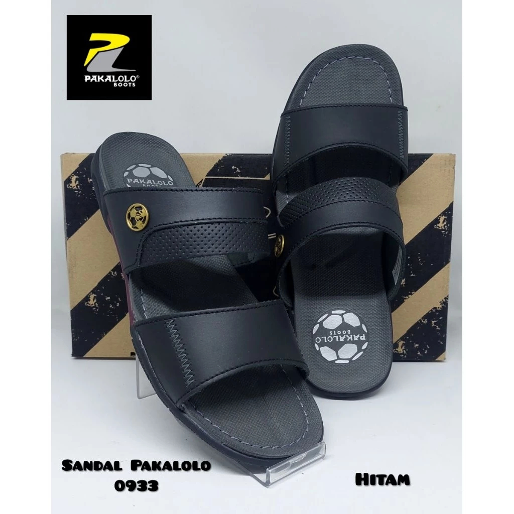 PAKALOLO Sandal Kulit Pria Anti Slip Anti Licin Hitam Ukuran 38-40