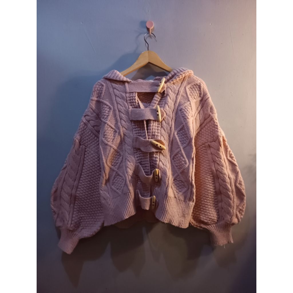 Rajut Cardi Hoodie Kepang Balon Crop