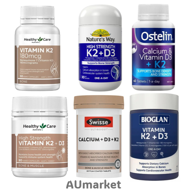 Healthy Care High Strength Vitamin K2 + D3 90 Capsule | K2 180mg 50 Capsules | Ostelin Calcium & Vit