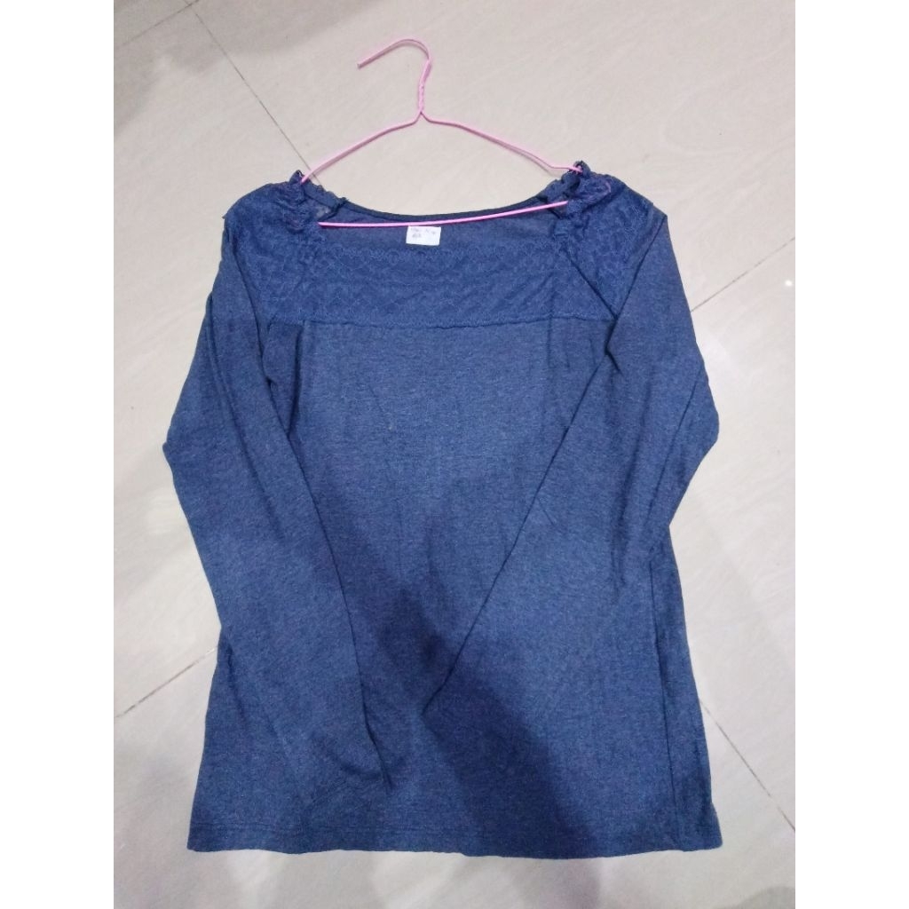 Kaos Wanita Lengan Panjang Wanita Brukat Mix Top