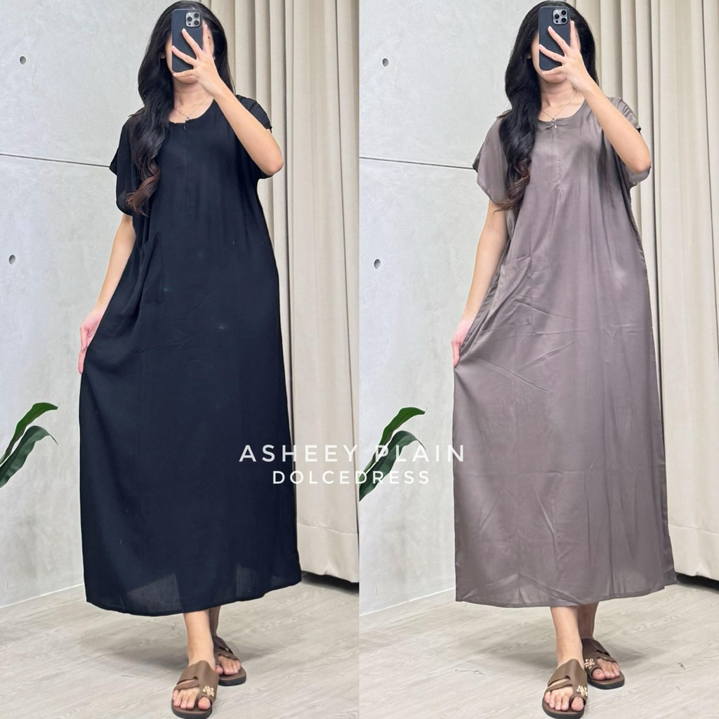 Daster ASHEEY Plain Jumbo Midi Dress Bahan Rayon By Dolce Dress