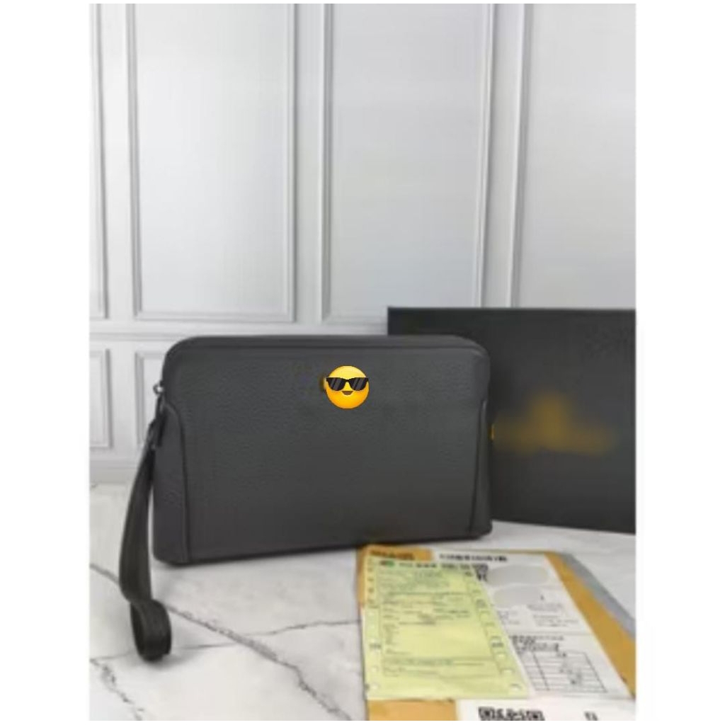 Tas handbag pria clutch bag duo zipper kulit asli