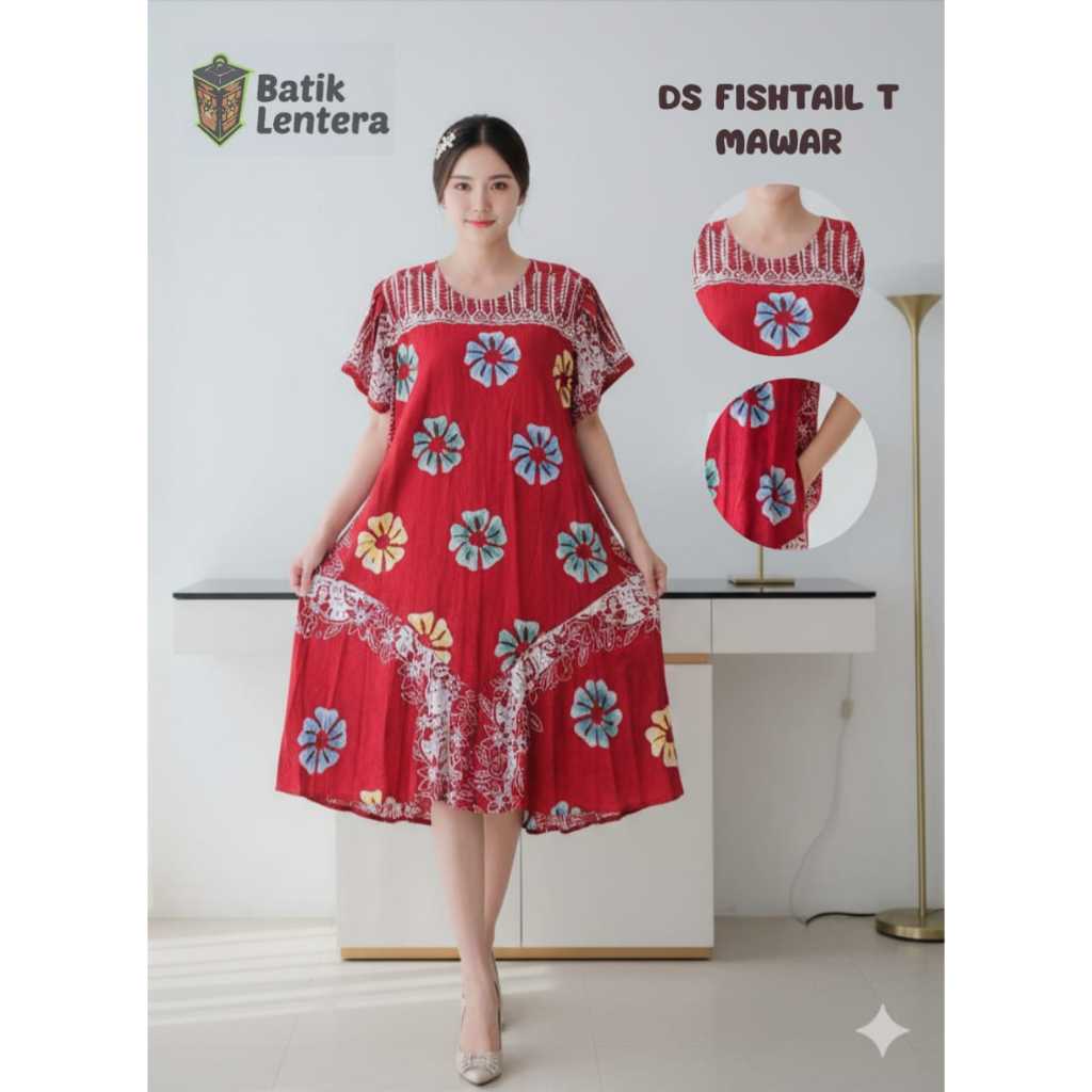 Baju Tidur Daster Lentera Batik Fishtail Mawar Motif Terbaru Bunga Sunan Kekinian Rayon Premium Alls