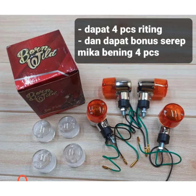 SALE!! LAMPU Sen Sein Reteng Palu Bulat Born Wild DOBEL Kaca Bahan Plastik Universal isi 4