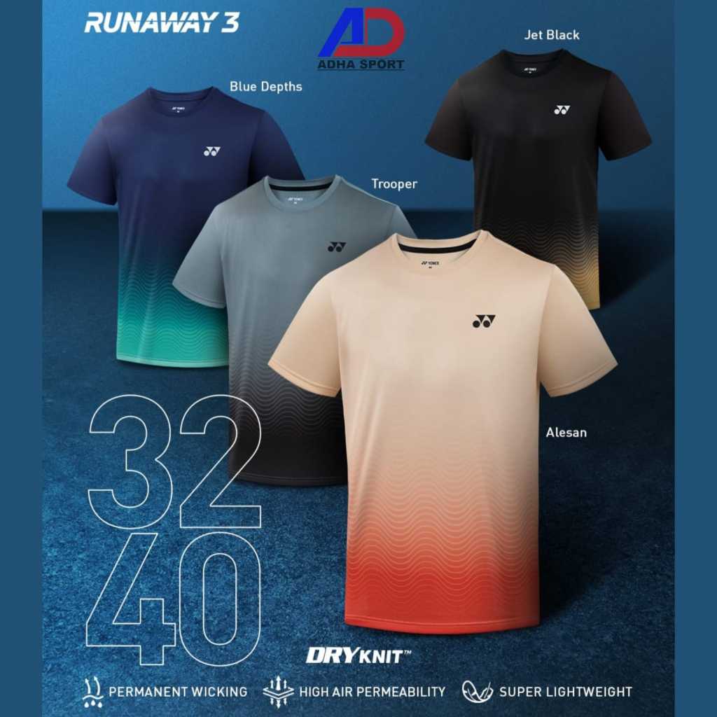 New Kaos Jersey Badminton Yonex RUNAWAY 3 Collection 3240 DryKnit Original T-Shirt Bulutangkis