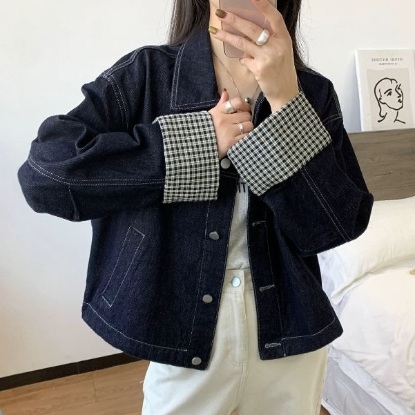 Women's New Fashion Loose Fit POLO Collared Denim Jacket Top