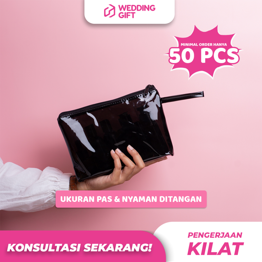 Wedding Gift Custom pouch kapal besar kecil bahan mika jelly souvenir pernikahan pouch kosmetik domp