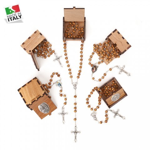 Yeraya Rosario Kayu Olive Kotak Kayu Olive Unik Made in Italy kalung rohani kayu olive rosario warna