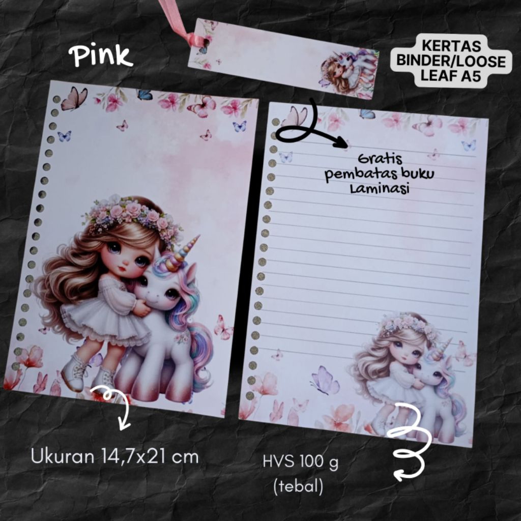 isi binder tema unicorn ukuran A5, isi binder ukuran A5/loose leaf A5/kertas binder/loose leaf binde
