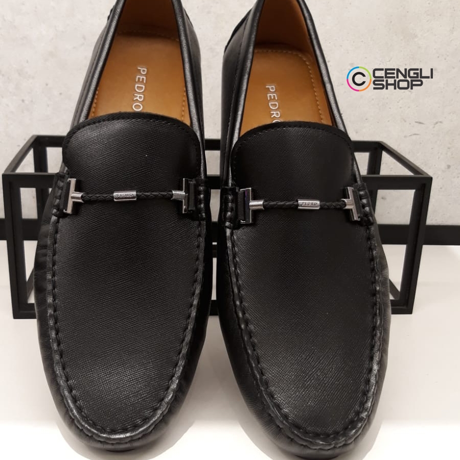 PM000 PEDRO SEPATU SLIP ON PRIA ORIGINAL KULIT ASLI ORI BRANDED HITAM