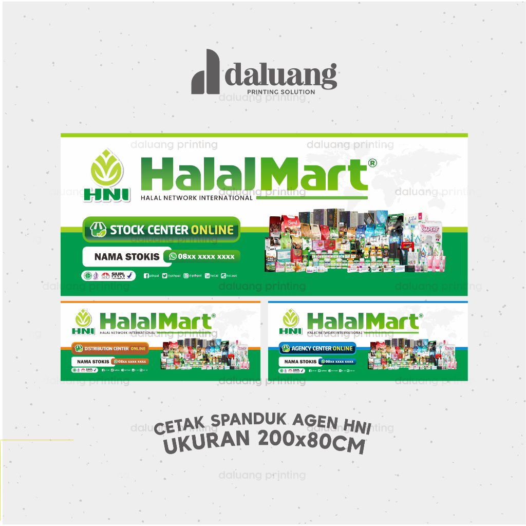 200x80cm | Cetak Banner Spanduk Agen HNI Halal Mart Agency Distribution Stockies Stock Custom Nama L