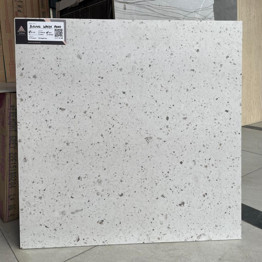 Granit 60x60 White ARNA Anuva White Motif Terrazzo Matt | Granit Lantai 60x60 Doff