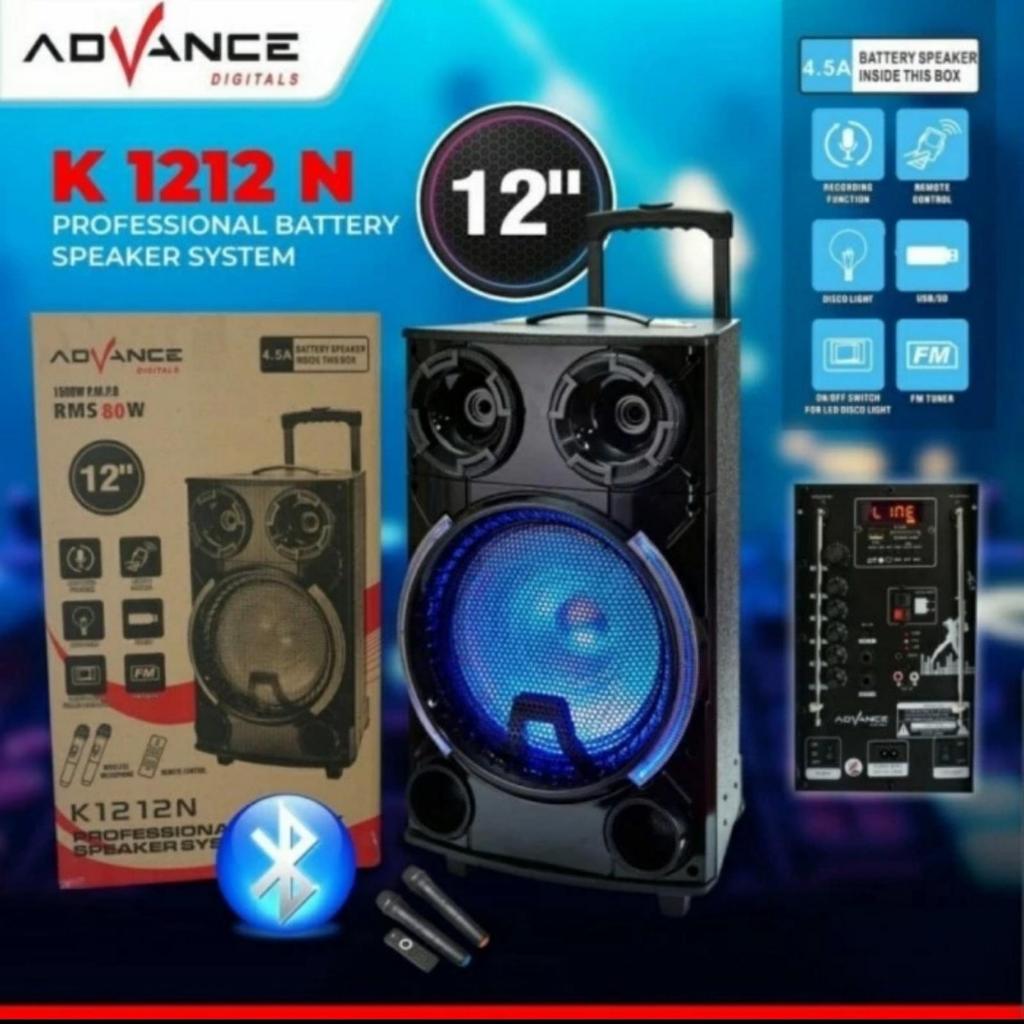 SPEAKER ADVANCE K-1212N 12 INCH SPEAKER PORTABLE BLUETOOTH FREE MIC