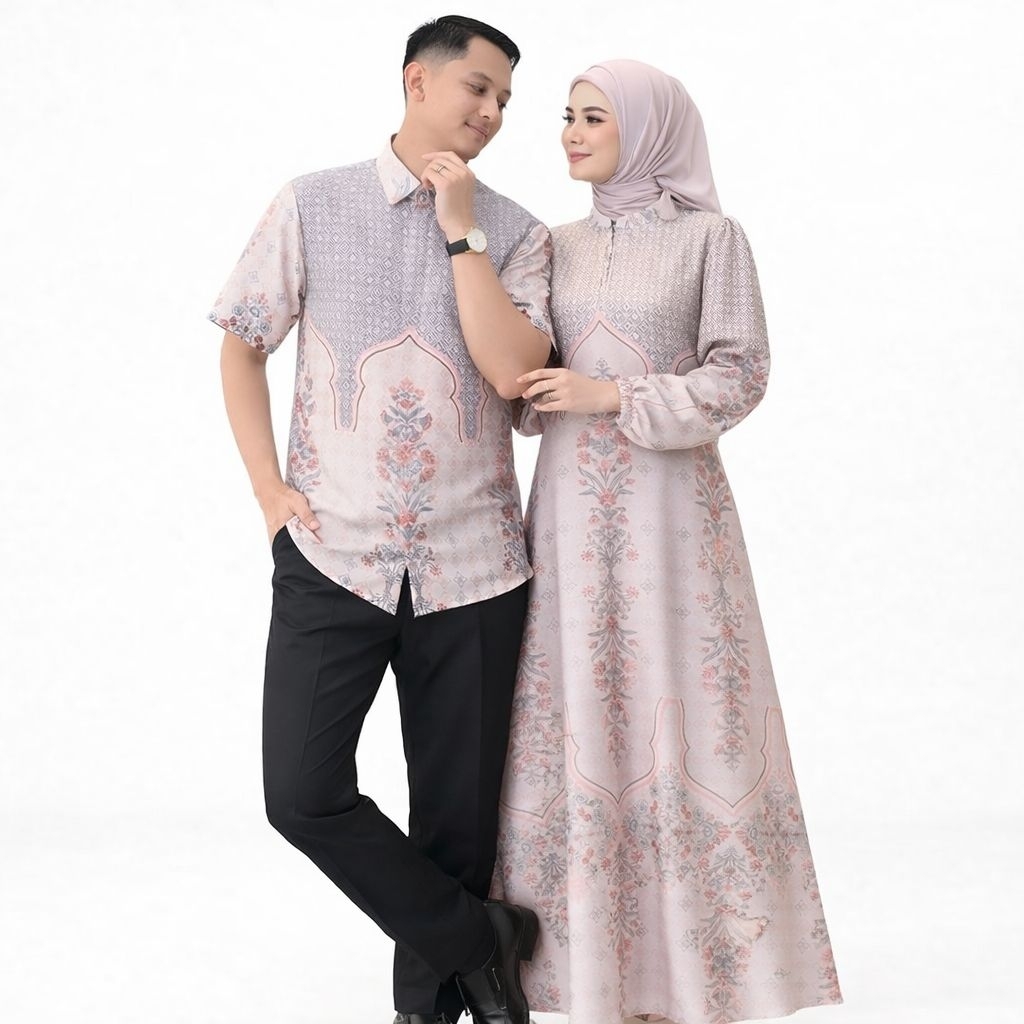 Set Couple Muslim Lebaran 2026 Gamis Sabrina & Koko | Baju Pasangan Lebaran | Ready Size Jumbo