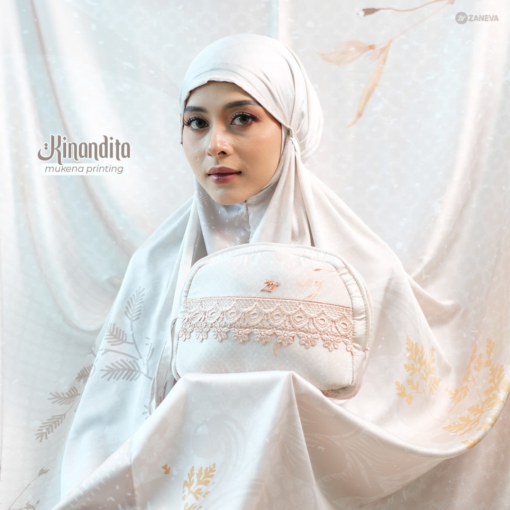 Zaneva Hijab – Kinandia Prayer Set Mukena Motif Printed Exclusive Bahan Armany silk Premium