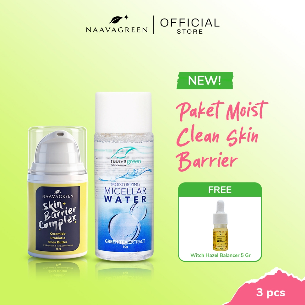 Naavagreen Paket Moist Clean Skin Barrier (Skin Barrier Complex Serum, Micellar Water, FREE Witch Ha