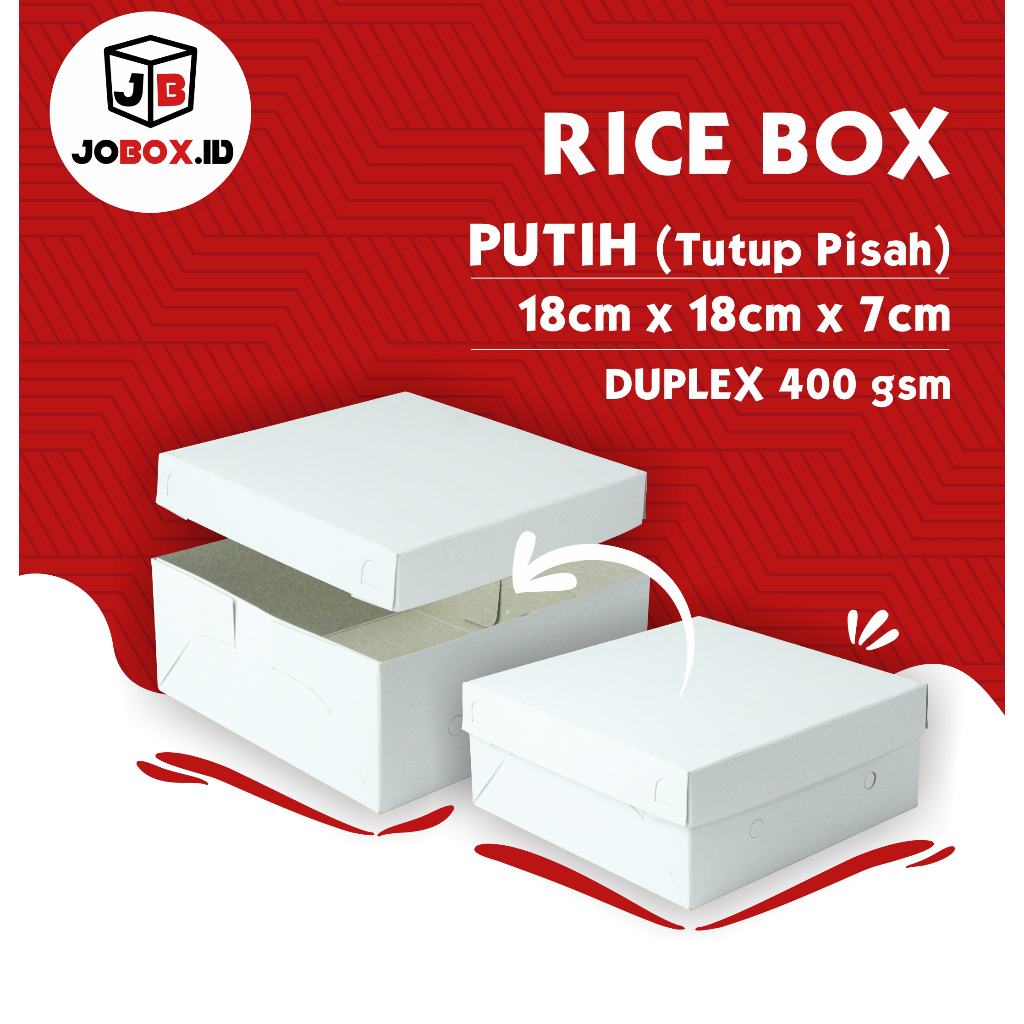 Kotak Nasi 18x18x7 cm Duplex 400gsm tutup pisah/ Kotak Nasi Putih / Nasi Kotak / Dus Nasi Murah / Bo