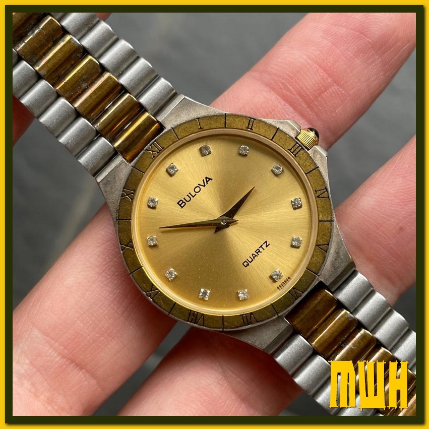 MWH bulova quartz diamond gold beazle jam tangan unixsex