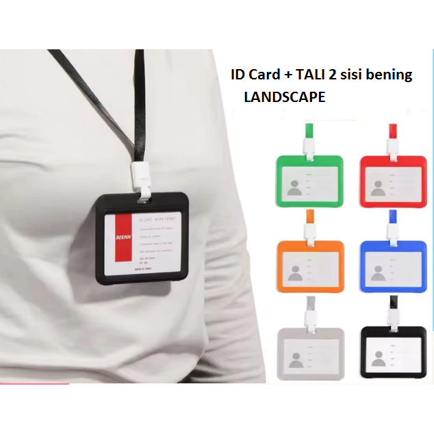 Name Tag Id Card Transparant + tali / Gantungan Kartu Nama Plastik + Lanyard Landscape Motif Polos