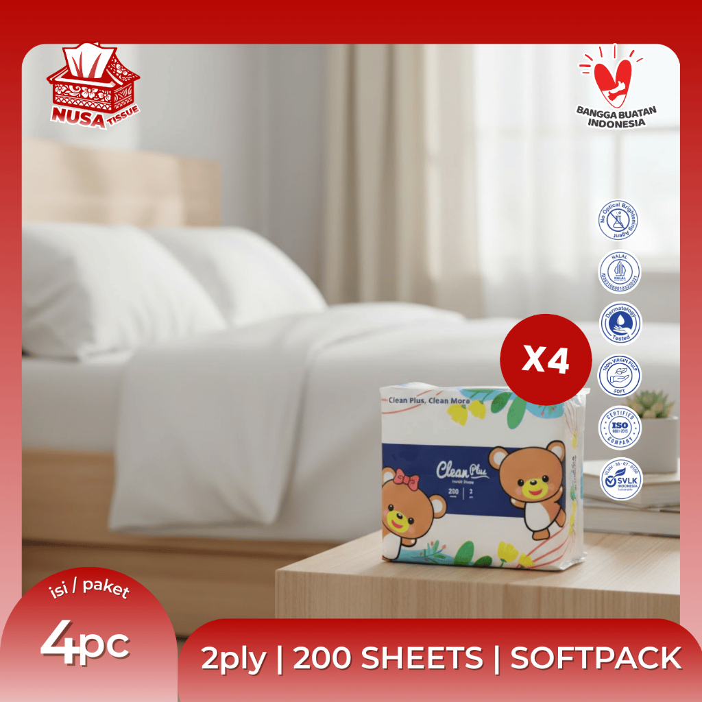 CLEAN PLUS Tisu Pop Up 4 Pack 200 Sheets