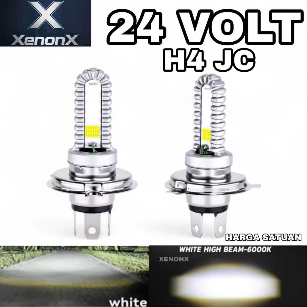 Lampu LED Utama Depan 24 Volt H4 JC Laser Gun Biled High Low Putih D3 COB Truk Bus Fuso Canter Tront