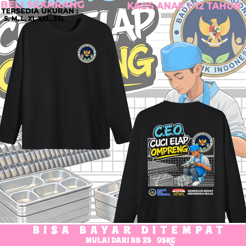 Atasan Lengan Panjang Sppg Mbg Ceo Cuci Elap Omprong Vol 2 Unisex Bahan Tidak Panas