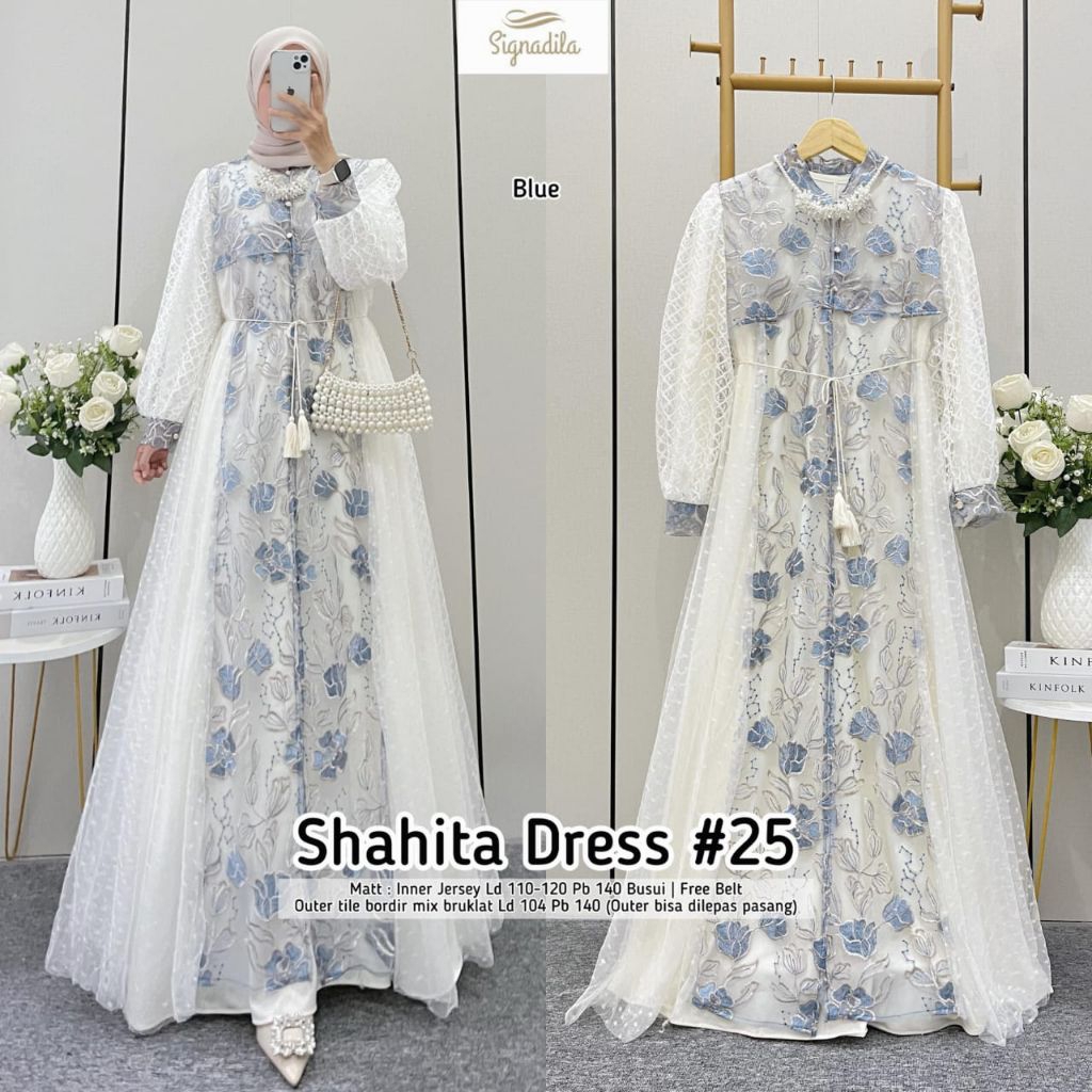 SHAHITA SYAHIZA YASMINE YOORA ZAHWA DRESS SET OUTER MEWAH KEKINIAN PREMIUM ORI BY SIGNADILA ZAINA.ID
