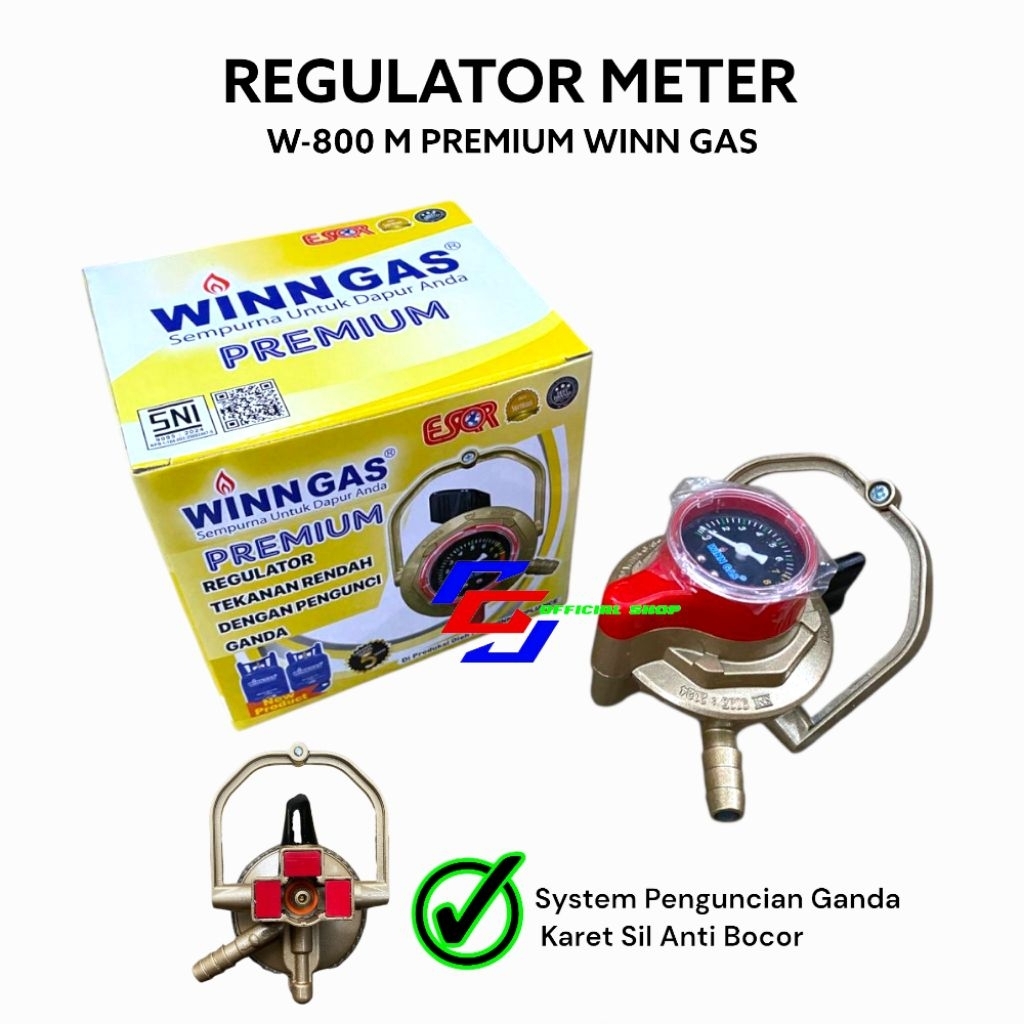 Premium Regulator Meter W-800 M Yellow Gold Winn Gas Double Lock Ekslusif Safety Plus Nusantara