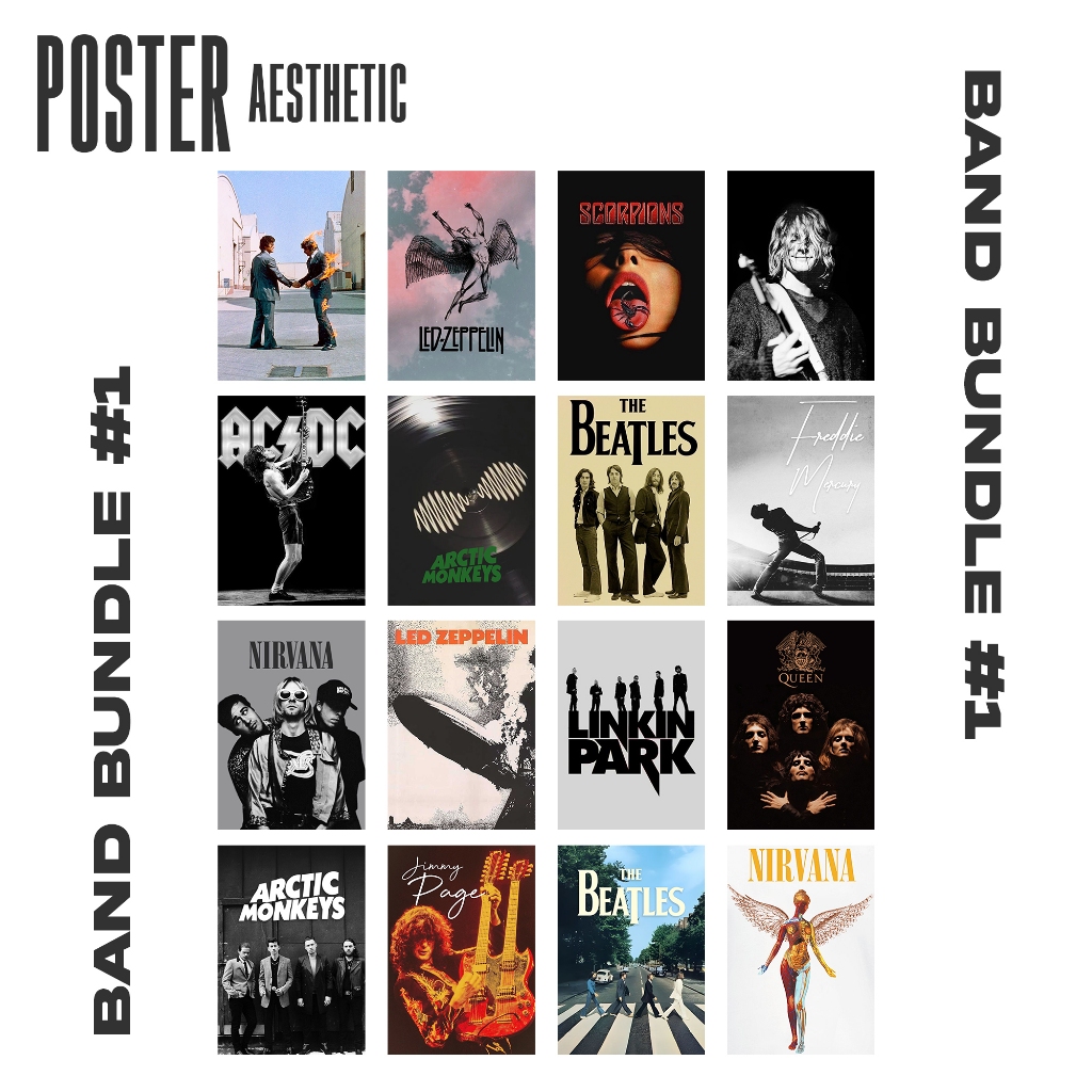 Poster Dinding Anak Band 16 Pcs A5 21x15cm Art Paper Vintage Band Oasis The Beatles