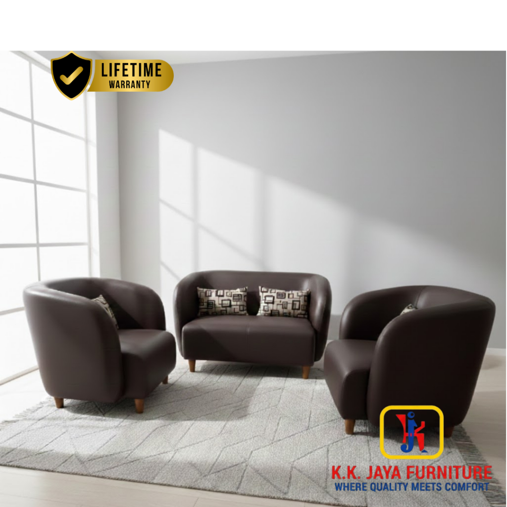 Set Sofa Tamu Minimalis Modern 3–1–1 Kulit Sintetis Coklat Tua - ASANA SARIRA