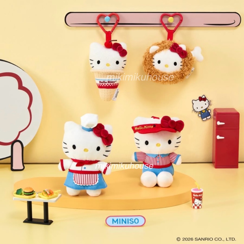 MINISO x HELLO KITTY KEYRING RETRO DINER GANTUNGAN TAS BONEKA PLUSH SANRIO HELLOKITTY MERCHANDISE KE