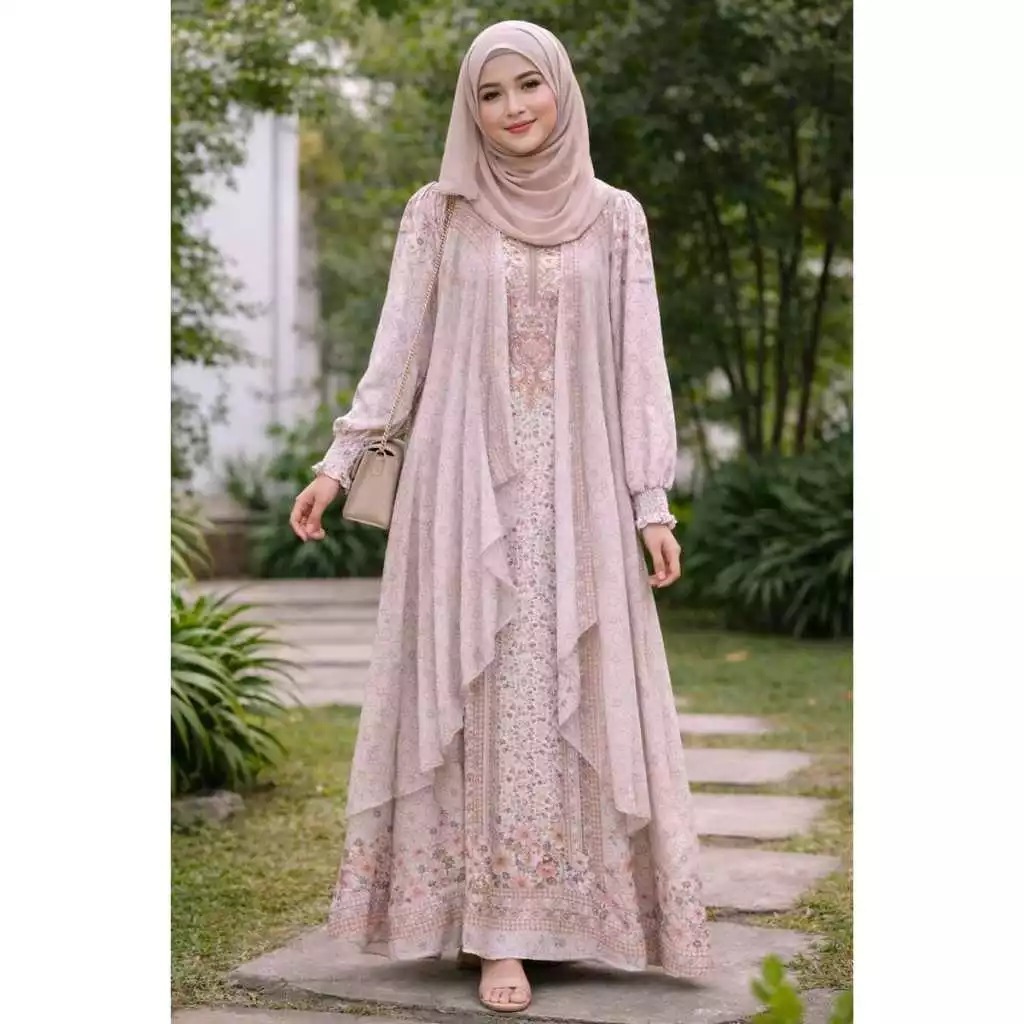 Gamis Kondangan Simple Elegan Shella Maxy Dress BO Busui Friendly Size M L XL XXL XXXL Bahan Silk Mi