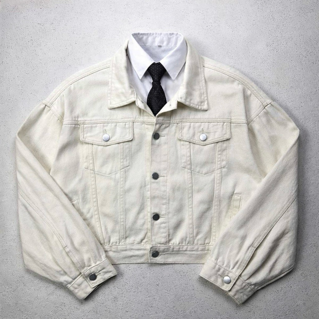 Boxy Trucker Denim Jacket Broken White / denim putih