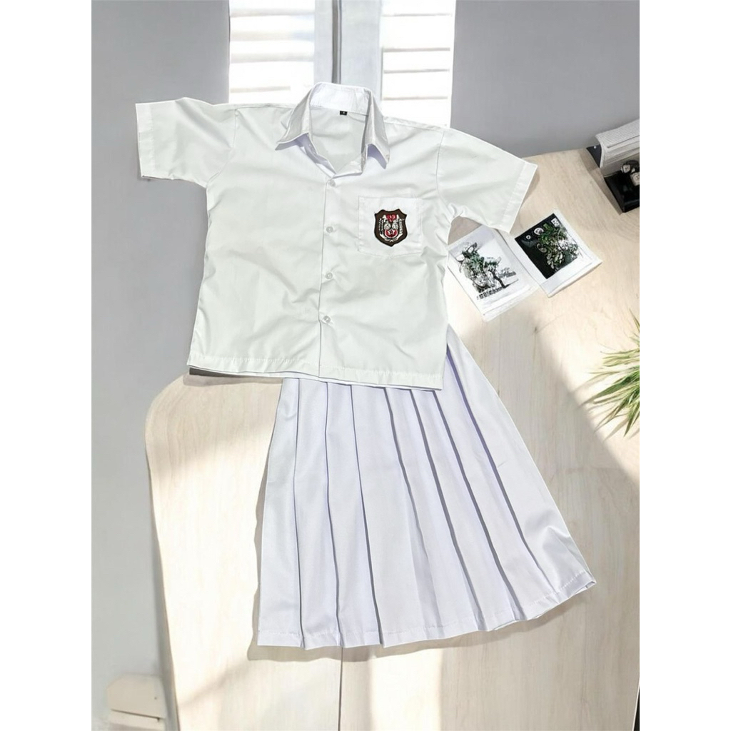 Seragam Sekolah SD Anak Perempuan Murah/ Setelan Atasan Kemeja Putih Pendek dan Rok Putih Pendek/Ser