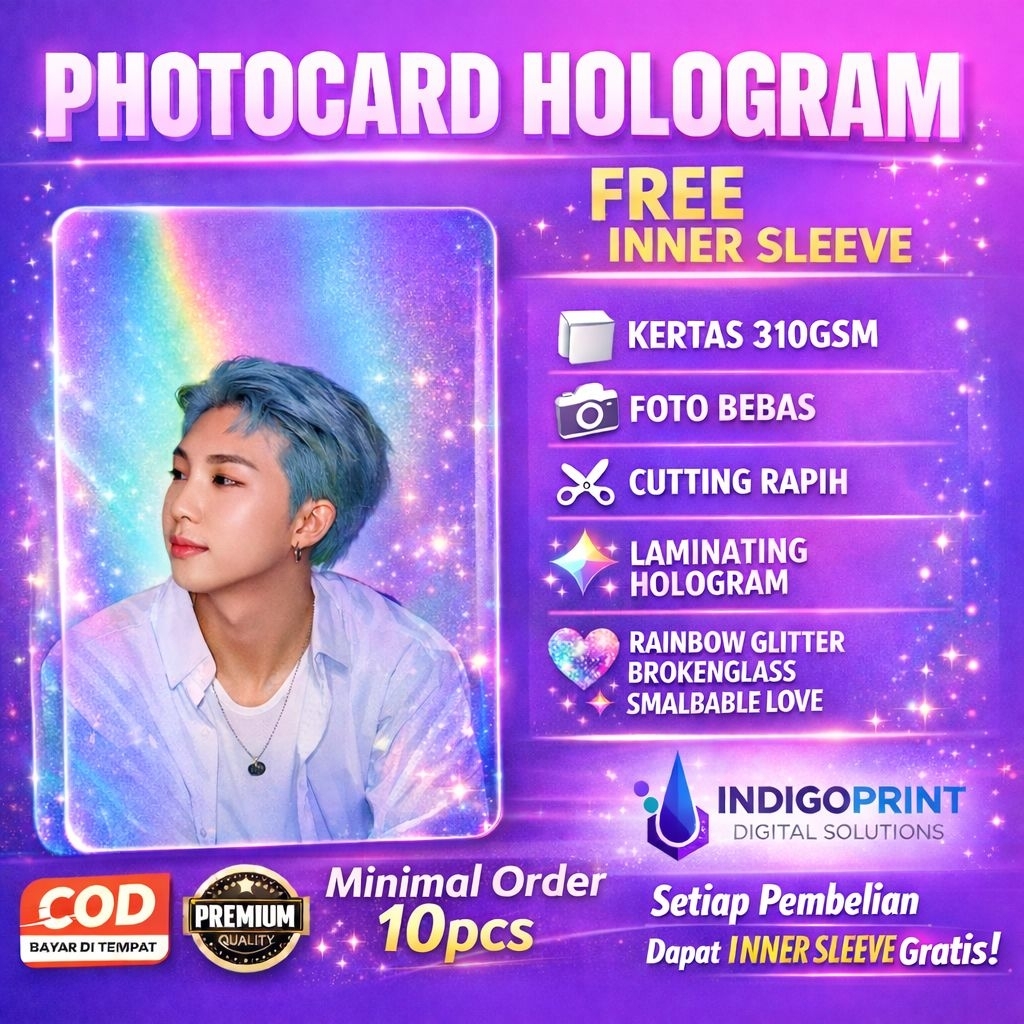 PHOTOCARD HOLOGRAM CUSTOM minimal 10pcs  Print 1sisi dan 2sisi free IINNER SLEEVE