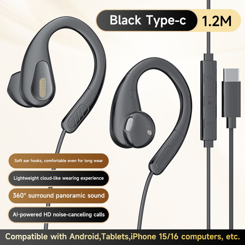 Headset Gaming OWS Type C Open Ear Tanpa Masuk Telinga Anti Sakit 0 Delay Mic Jernih Warna Orange Ka