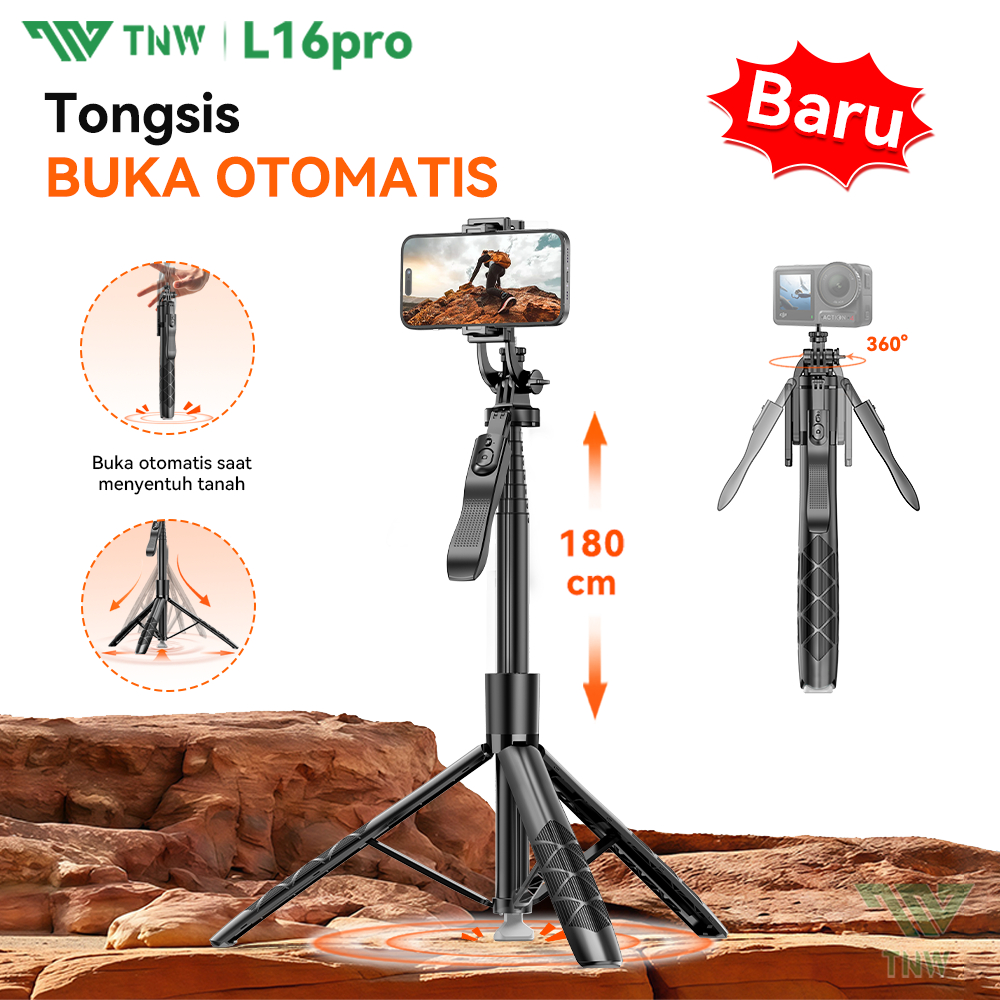TNW L16pro Tongsis Tripod Automatic Pop Up Selfie Stick 180cm Aluminium Tripod with Bluetooth Remote